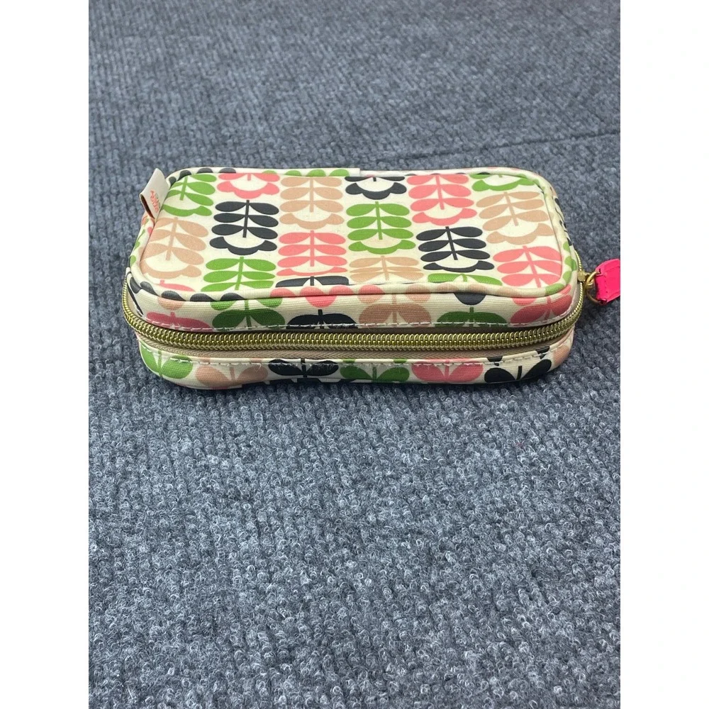 Orla Kiely etc Floral Stem Print Cosmetic Bag Pink Green Canvas Pouch Organizer